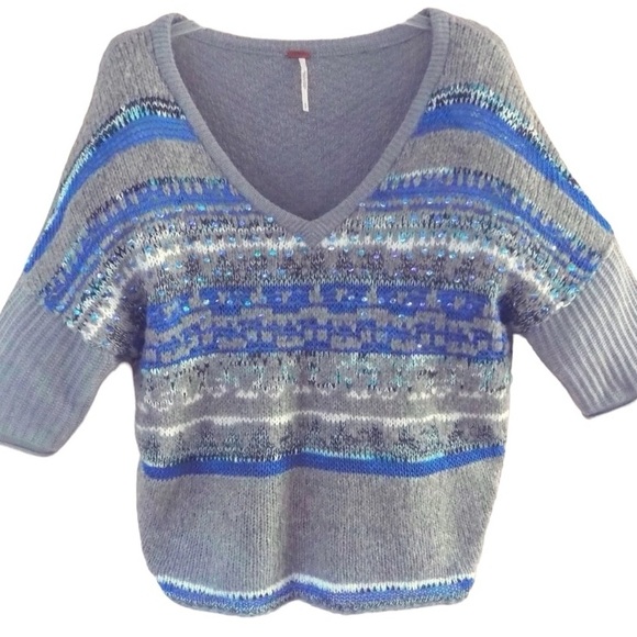 FREE PEOPLE Voluminous Wool/Linen Fair Isle Dolman Sequin Sweater size XS - Picture 5 of 12